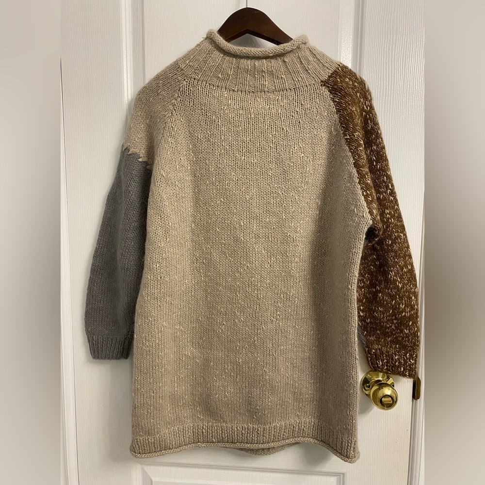 Vintage Patchwork Cable Knit Sweater Wool Cotton Blend Retro Size Medium - Picture 9 of 13